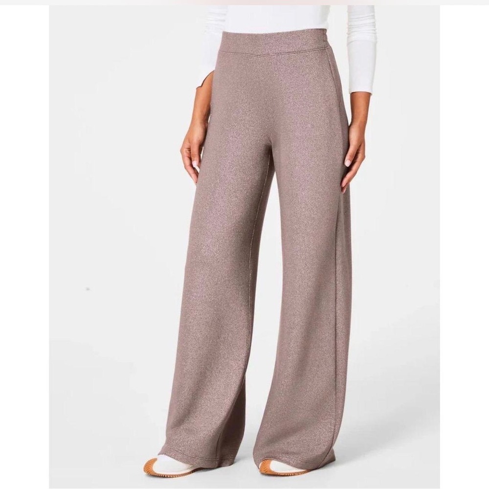 Spanx Air Essentials 1X Smoke Silver Wide Leg Pants Shimmer Quiet Luxury